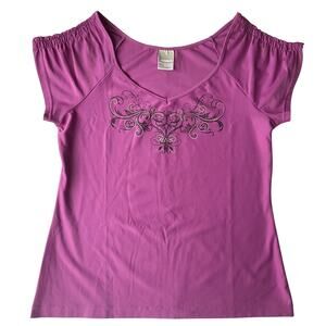 Rainbeau Girl’s Short Sleeve Blouse size XL, Purple, Floral Print